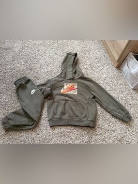 Nike Olive Green Pullover Hoodie with Orange Gradient Swoosh